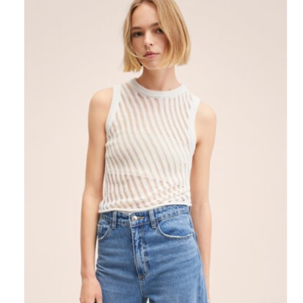 Mango Openwork knit cotton top
